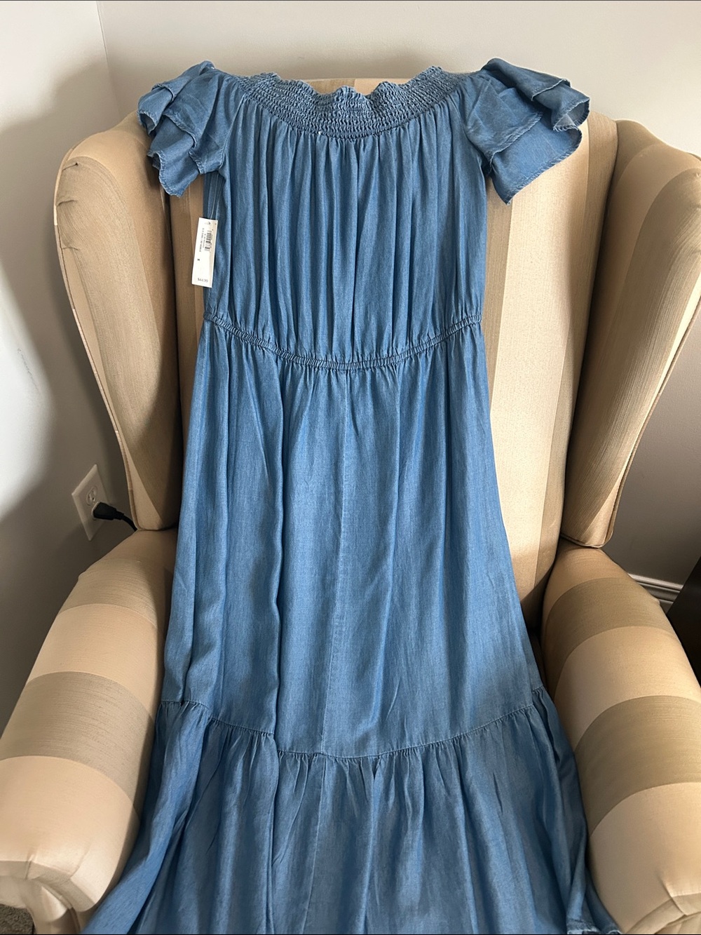 Women’s Blue Off-Shoulder Tiered Dress